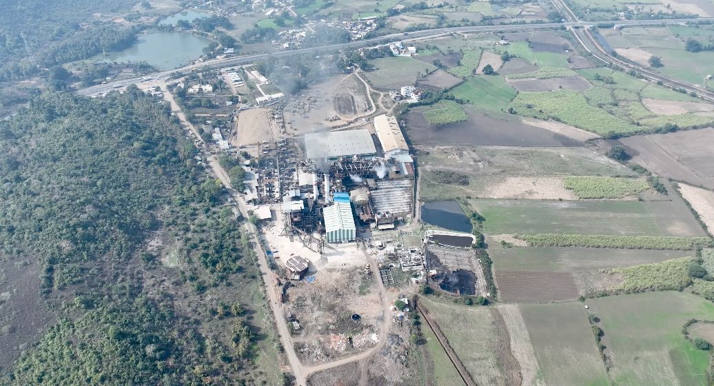 Aerial photograph of the complex at Bachai and the fields of its command area